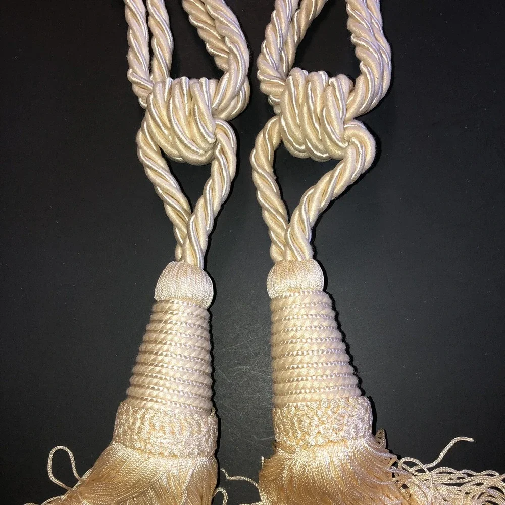 Heavy Tassel Curtain Drapes Tie Backs Set of 2 Ivory 7.5